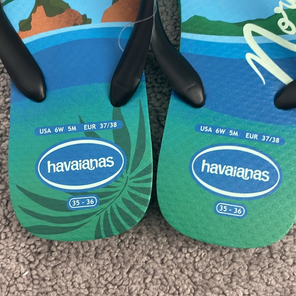 Havaianas Blue Tropical Noronha Brazil Flip Flops - Picture 3 of 5